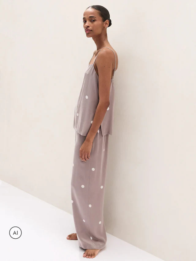 The White Company Brown Silk Spot Cami Pyjamas Set