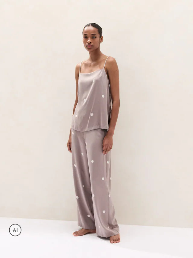 The White Company Brown Silk Spot Cami Pyjamas Set