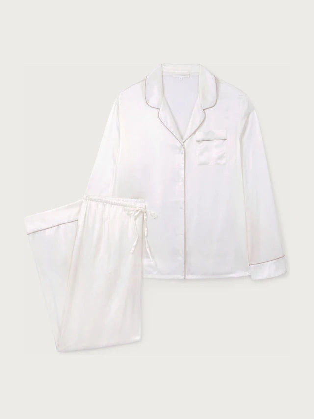 The White Company White Silk Classic Piped Pyjamas Set