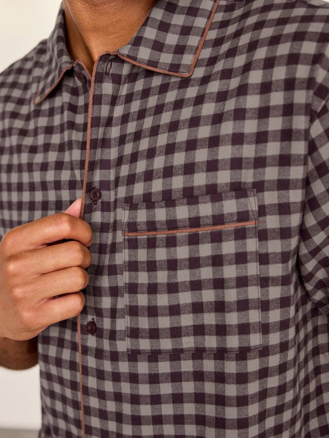 Black Cotton Gingham Long Pyjamas Set