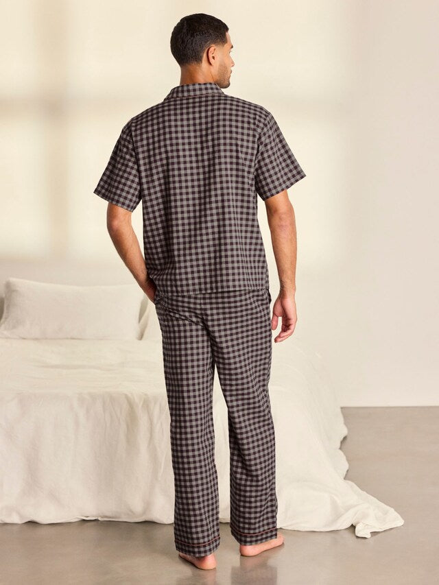 Black Cotton Gingham Long Pyjamas Set
