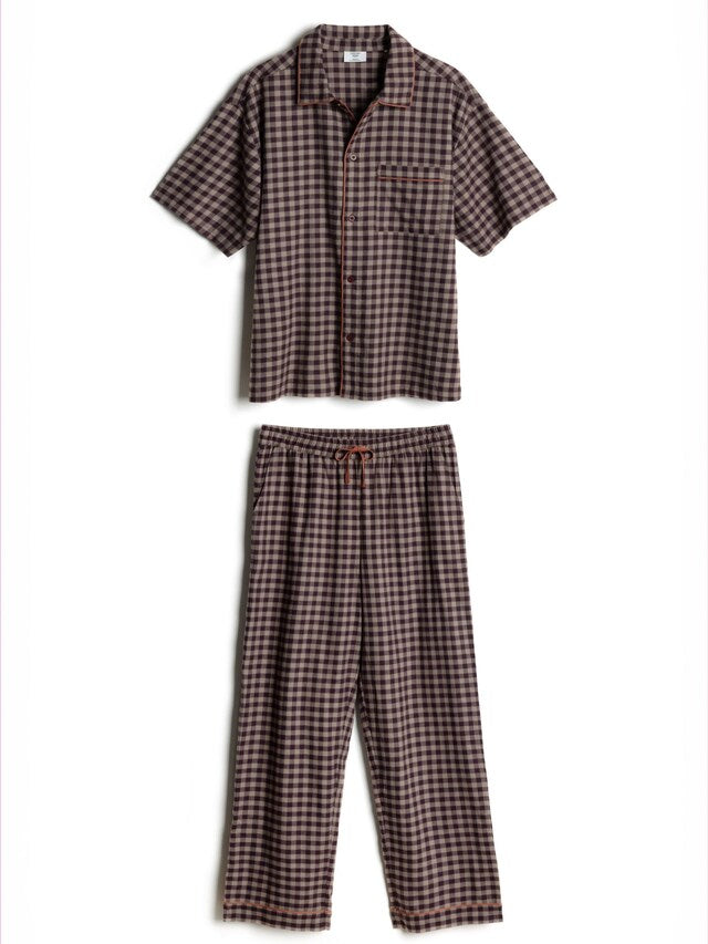Black Cotton Gingham Long Pyjamas Set