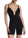 Black shape Suit Your Fancy Plunge Low-Back Mid-Thigh Bodysuit