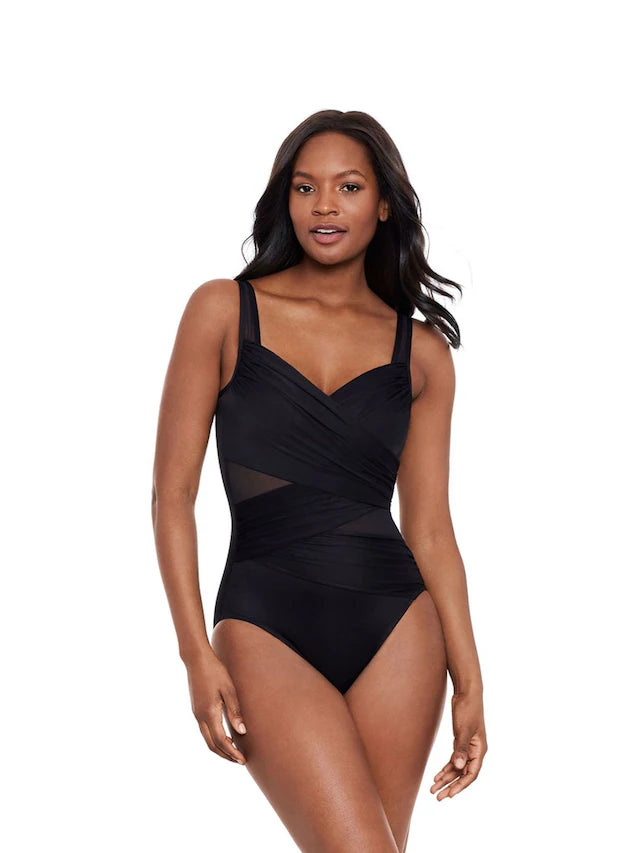 Miraclesuit Black Tummy Control Madero Plunge Swimsuit