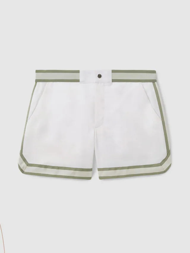 White Baller - Che Contrast Stripe Elasticated Waist Swim Shorts