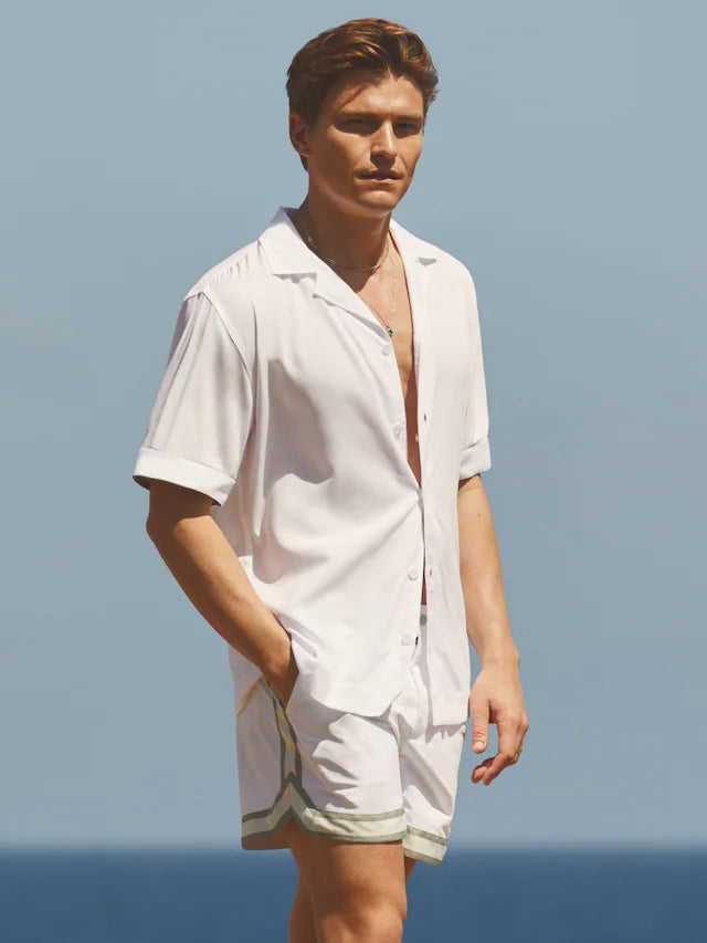 White Baller - Che Contrast Stripe Elasticated Waist Swim Shorts