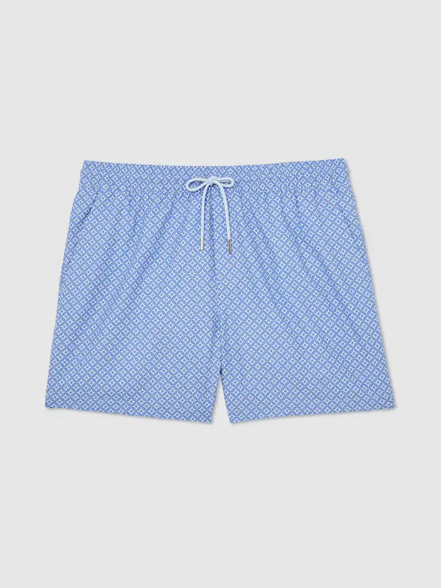 Blue Orient Geometric-Print Swim Shorts