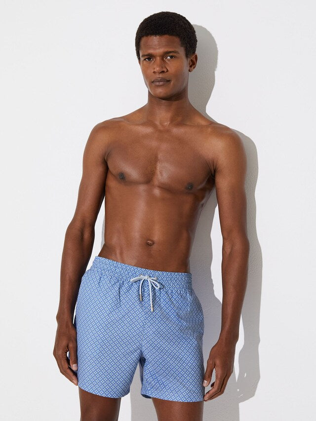 Blue Orient Geometric-Print Swim Shorts
