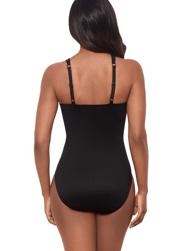Black Hidden Underwire Tummy Control Asymmetrical Swimsuit