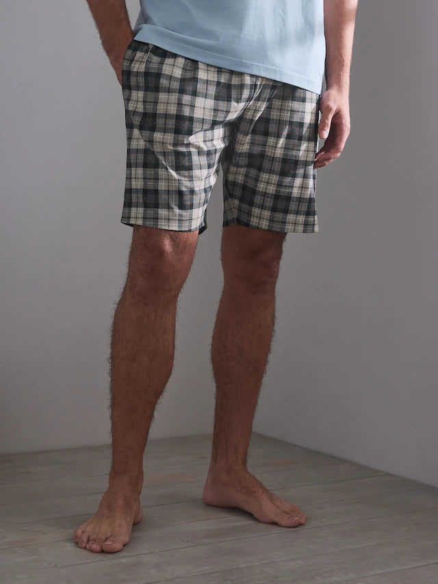 Blue/Green/Rust Brown Check Short Sleeve Jersey Pyjamas Set 3 Pack