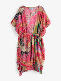 Dressed Pink/Orange Mosaic Sheer Kaftan Cover-Up