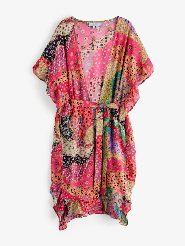 Dressed Pink/Orange Mosaic Sheer Kaftan Cover-Up
