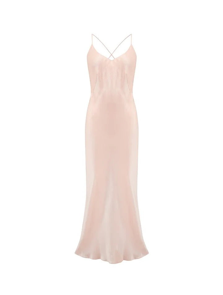 FLEUR DU JOUR BLUSH SILK SLIP DRESS